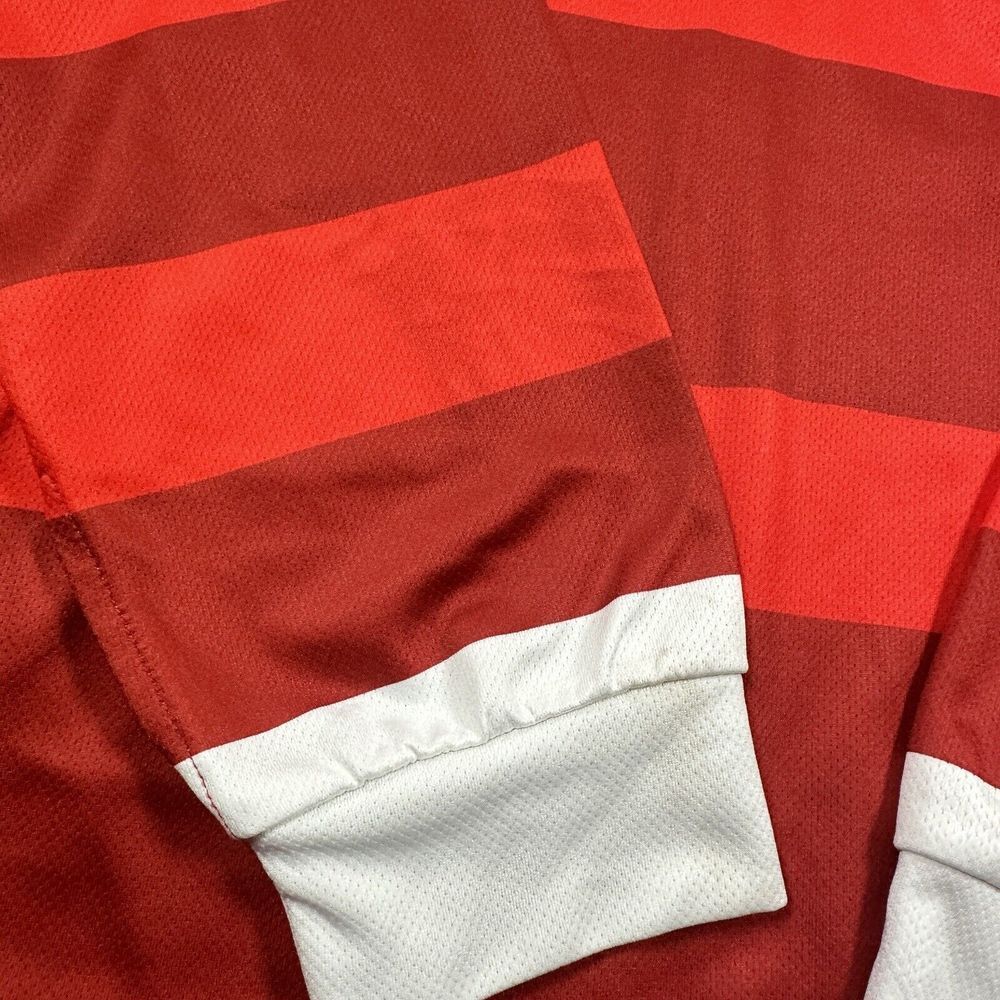 Men's XL Light Wt Red Striped Ludicrous Hooded Long Sleeved Shirt Smiling Dog - Picture 10 of 10